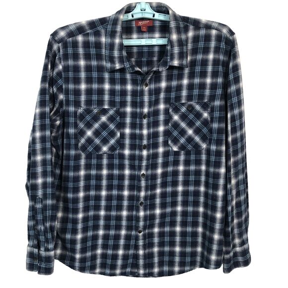 Arizona Jeans Co Mens Flannel Shirt XXL Blue Plaid 2 Chest Pockets Country - Picture 4 of 9